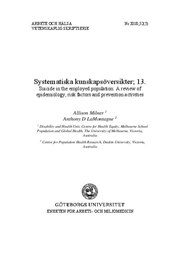 Omslag till kunskapsöversikt - Suicide in the employed population: A review of epidemiology, risk factors and prevention activities