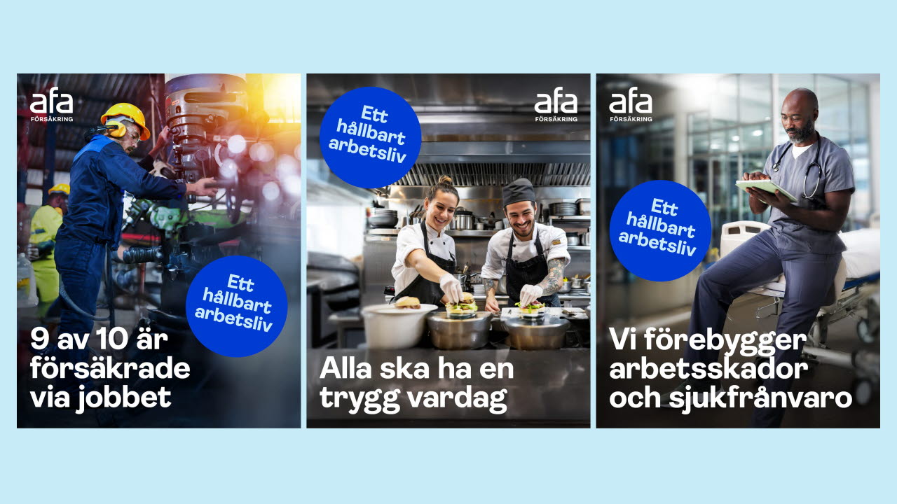 Ett hållbart arbetsliv - bild på människor i tre olika yrken 1.