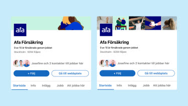 LinkedIn-profiler i mobilvy med Afa Försäkrings logotyp och illustration eller kollage till bakgrundsbild.