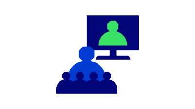 Symbol med åhörare och föreläsare på skärm