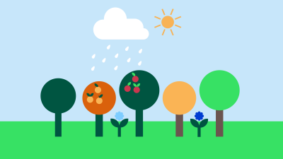 (png) Höstbild med äppelträd och regnmoln.