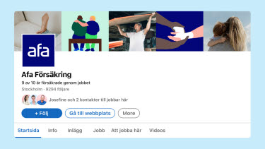 LinkedIn-profil med Afa Försäkrings logotyp och kollage till bakgrundsbild.