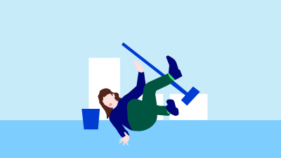 (png) Städare halkar på golvet och faller