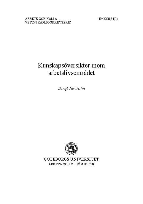 Omslag för kunskapsöversikt - Kunskapsöversikter inom arbetsmiljöområdet