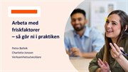 Presentation med rubriken Arbeta med friskfaktorer – så gör ni i praktiken till Regional dag i Malmö maj 2025. På framsidan ser man två personer vid ett skrivbord.