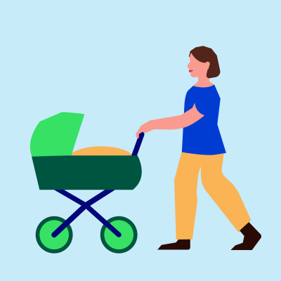 (png) Kvinna på promenad med barnvagn