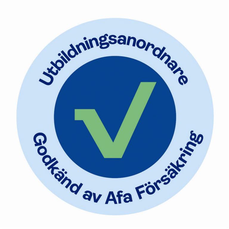 Sigill med texten Utbildningsanordnare - Godkänd av Afa Försäkring