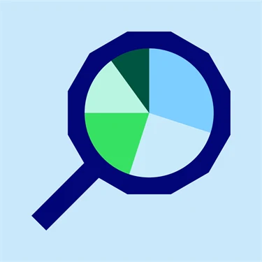 Förstoringsglas och cirkeldiagram