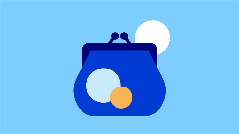 Symbol med mynt i börs