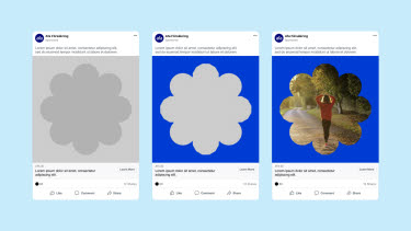 Steg för steg hur man skapar ett inlägg med bild i ikonform. Välj en ikonform, sedan en färg och tillslut en bild.