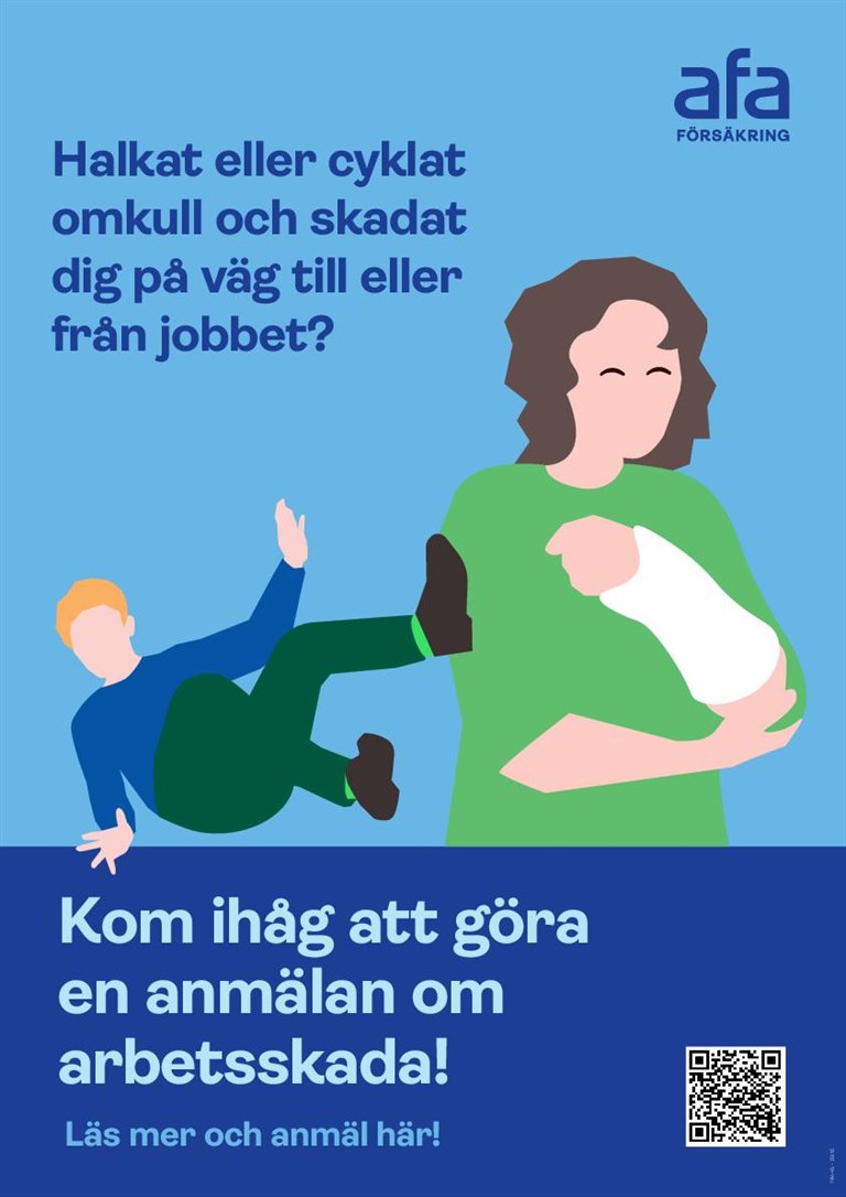 affisch som handlar om arbetsskada till och från jobbet