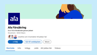 LinkedIn-profil med Afa Försäkrings logotyp och illustration till bakgrundsbild.