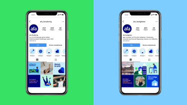 Instagramprofiler för Afa Försäkring och Afa Fastigheter.