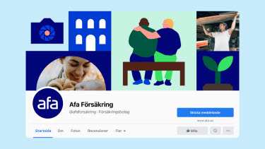 Facebookprofil med Afa Försäkrings logotyp och kollage till bakgrundsbild.
