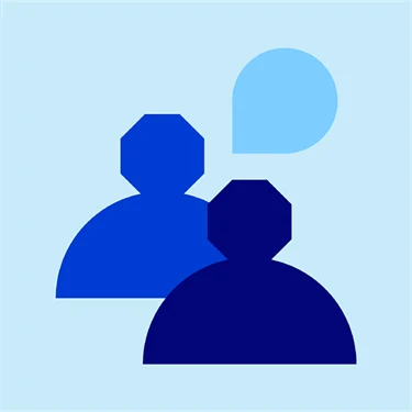 Symbol med två personer och en pratbubbla