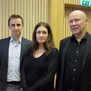 Niklas Österlund, Jenny Lindblad och Ola Leijon, Inspektionen för socialförsäkringen, i Afa Försäkrings hörsal.