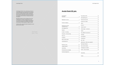 Mall med uppslag medillustration och text samt innehållsförteckning.