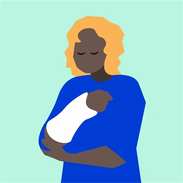 Kvinna med gipsad arm. Illustration. 